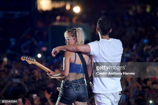 JinJoo Lee and Joe Jonas of DNCE perform at the annual Isle of MTV Malta event at Il Fosos Square on June 27, 2017 in Floriana, Malta.