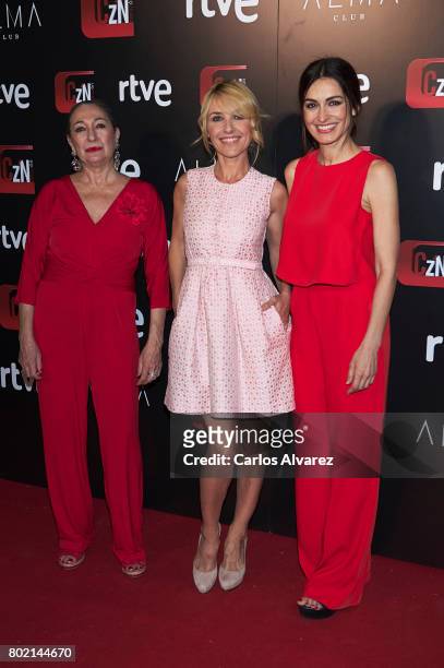 Spanish actresses Luisa Gavasa, Cayetana Guillen Cuervo and Susana Cordoba attend 'Corazon' TV programme 20th Anniversary at the Alma club on June...