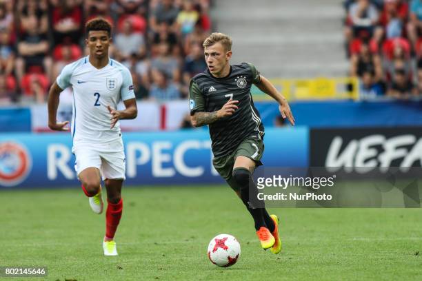 Max Meyer , Mason Holgate during the UEFA European Under-21 Championship Semi Final match between England and Germany at Tychy Stadium on June 27,...