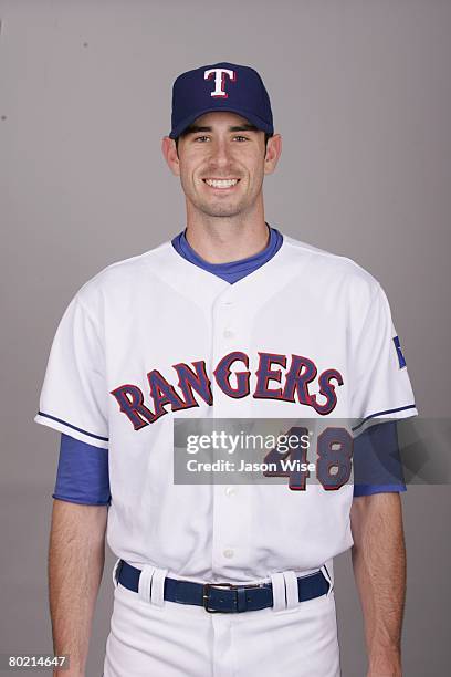 Brandon McCarthy of the Texas Rangers poses for a portrait during photo day at Surprise Stadium on February 24, 2008 in Surprise, Arizona.