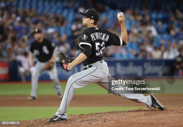 Jake Petricka of the Chicago White Sox delivers a pitch in the eighth inning during MLB game action against the Toronto Blue Jays at Rogers Centre on...