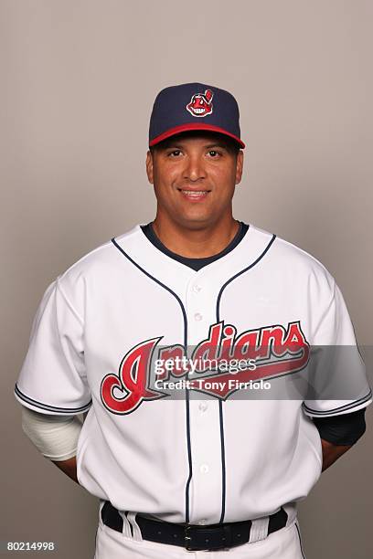 Victor Martinez of the Cleveland Indians poses for a portrait during photo day at Chain of Lakes Park on February 26, 2008 in Winter Haven, Florida.