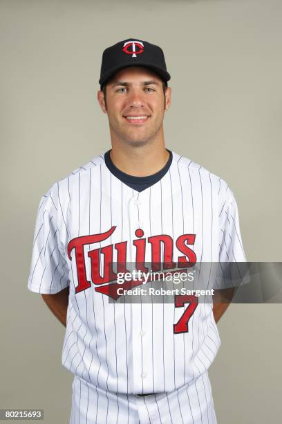 Joe Mauer of the Minnesota Twins poses for a portrait during photo day at Hammond Stadium on February 25, 2008 in Ft. Myers, Florida.
