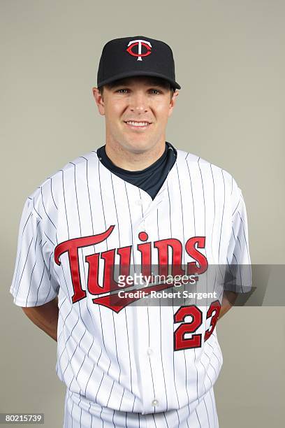 Brendan Harris of the Minnesota Twins poses for a portrait during photo day at Hammond Stadium on February 25, 2008 in Ft. Myers, Florida.