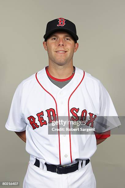 Dustin Pedroia of the Boston Red Sox poses for a portrait during photo day at City of Palms Park on February 24, 2008 in Ft. Myers, Florida.