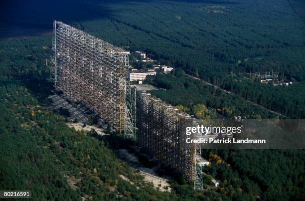 Aerial view of the Chernobyl 2 Russian missile control radar and air space control site, situated approximately 15km from the Chernobyl nuclear power...