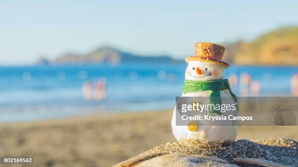 snowman at beach vacations in costa rica - beach winter stock pictures, royalty-free photos & images