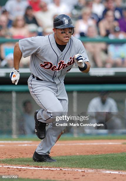 Ivan Rodriguez of the Detroit Tigers runs during the spring training game against the Atlanta Braves at Champion Stadium in Lake Buena Vista, Florida...