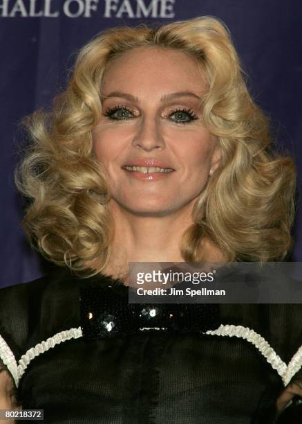 Honoree Madonna poses in the press room during the 23rd Annual Rock and Roll Hall of Fame Induction Ceremony at the Waldorf Astoria on March 10, 2008...