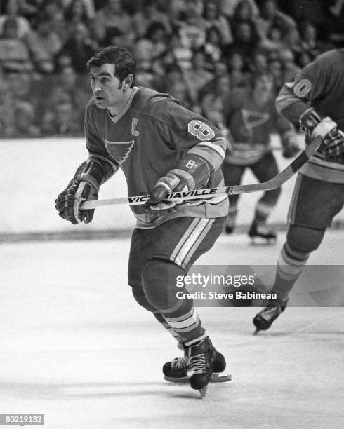 Barclay Plager of the St. Louis Blues skates in game against the Boston Bruins at Boston Garden.