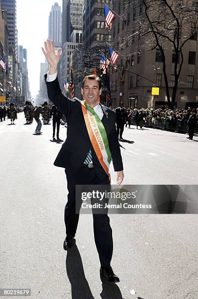 Tom Suozzi, Nassau County Executive and Gubernatorial candidate for New York marches in the 245th Annual St. Patrick's Day Parade on 5th Avenue in...