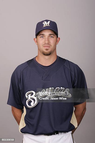 Hardy of the Milwaukee Brewers poses for a portrait during photo day at Maryvale Stadium on February 26, 2008 in Phoenix, Arizona.