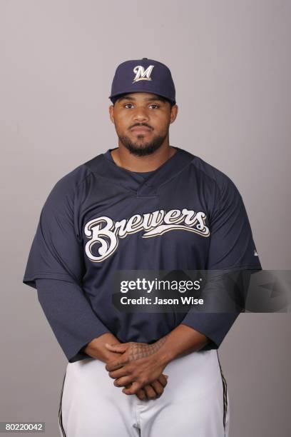 Prince Fielder of the Milwaukee Brewers poses for a portrait during photo day at Maryvale Stadium on February 26, 2008 in Phoenix, Arizona.