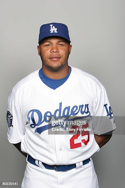 Andruw Jones of the Los Angeles Dodgers poses for a portrait during photo day at Holman Stadium on February 24, 2008 in Vero Beach, Florida.