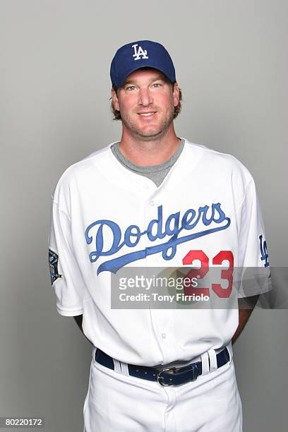 Derek Lowe of the Los Angeles Dodgers poses for a portrait during photo day at Holman Stadium on February 24, 2008 in Vero Beach, Florida.