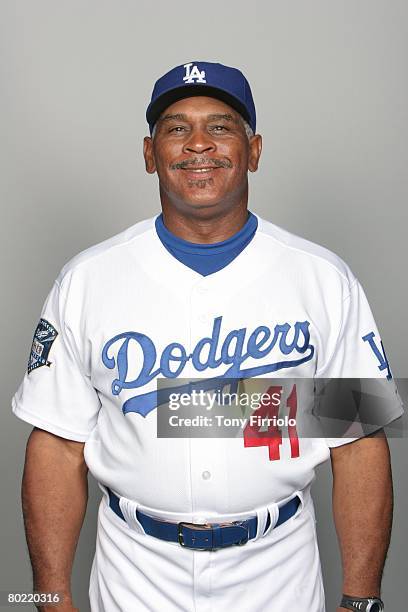 Mike Easler of the Los Angeles Dodgers poses for a portrait during photo day at Holman Stadium on February 24, 2008 in Vero Beach, Florida.
