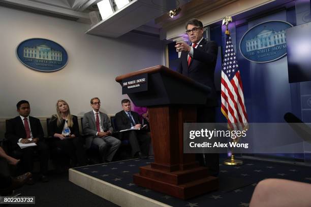 Secretary of Energy Rick Perry speaks during a White House daily briefing at the James Brady Press Briefing Room of the White House June 27, 2017 in...