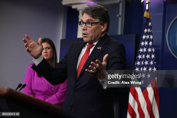 Secretary of Energy Rick Perry speaks during a White House daily briefing at the James Brady Press Briefing Room of the White House June 27, 2017 in...