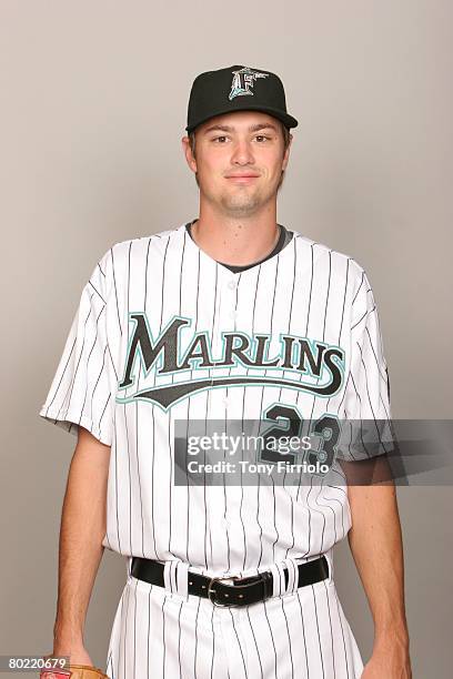 Andrew Miller of the Florida Marlins poses for a portrait during photo day at Roger Dean Stadium on February 22, 2008 in Jupiter, Florida.