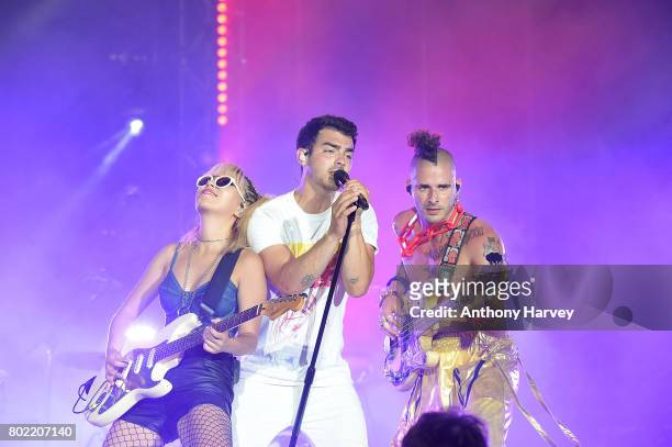 JinJoo Lee, Joe Jonas and Cole Whittle of DNCE perform at the annual Isle of MTV Malta event at Il Fosos Square on June 27, 2017 in Floriana, Malta.