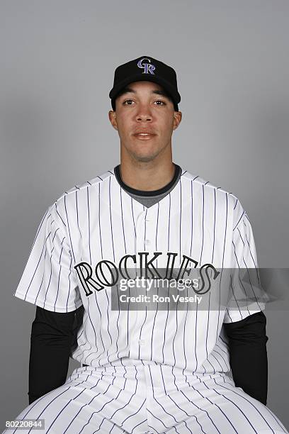 Ubaldo Jimenez of the Colorado Rockies poses for a portrait during photo day at Hi Corbett Field on February 24, 2008 in Tucson, Arizona.