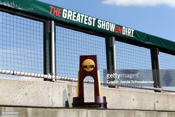 The national championship trophy is on display before Louisiana State University takes on the University of Florida during the Division I Men's...