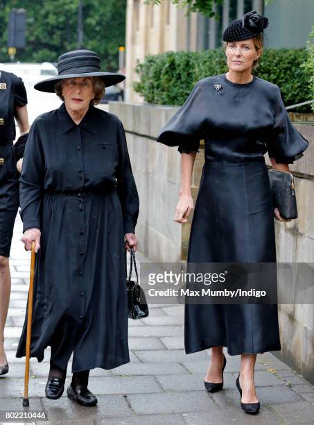 Lady Pamela Hicks and India Hicks attend the funeral of Patricia Knatchbull, Countess Mountbatten of Burma at St Paul's Church, Knightsbridge on June...