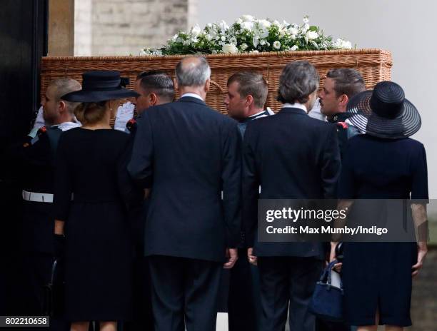 Bearer party of soldiers from the Canadian regiment 2nd Battalion, Princess Patricia's Canadian Light Infantry carry Patricia Knatchbull, Countess...