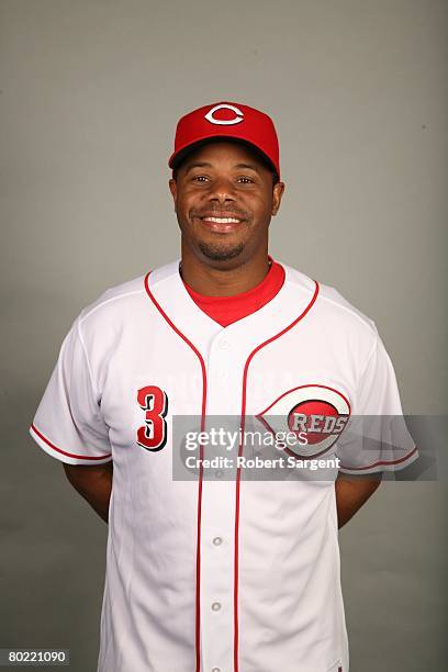 Ken Griffey Jr. Of the Cincinnati Reds poses for a portrait during photo day at Ed Smith Stadium on February 22, 2008 in Sarasota, Florida.