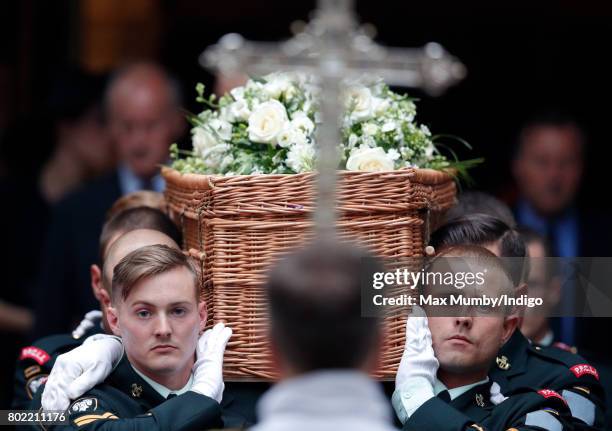 Bearer party of soldiers from the Canadian regiment 2nd Battalion, Princess Patricia's Canadian Light Infantry carry Patricia Knatchbull, Countess...