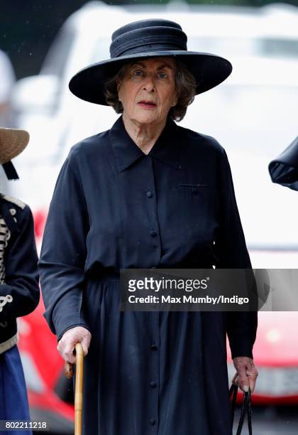 Lady Pamela Hicks attends the funeral of Patricia Knatchbull, Countess Mountbatten of Burma at St Paul's Church, Knightsbridge on June 27, 2017 in...