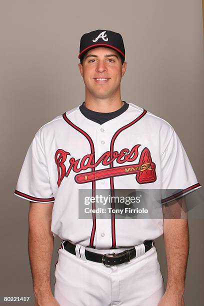 Mark Teixeira of the Atlanta Braves poses for a portrait during photo day at Champion Stadium Stadium at Disney's Wide World of Sports on February...