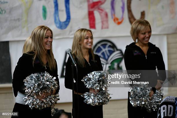 Members of the Timberwolves Dance Team welcome students to a Reading Time-Out on March 12, 2008 at Jefferson Elementary School in Minneapolis,...