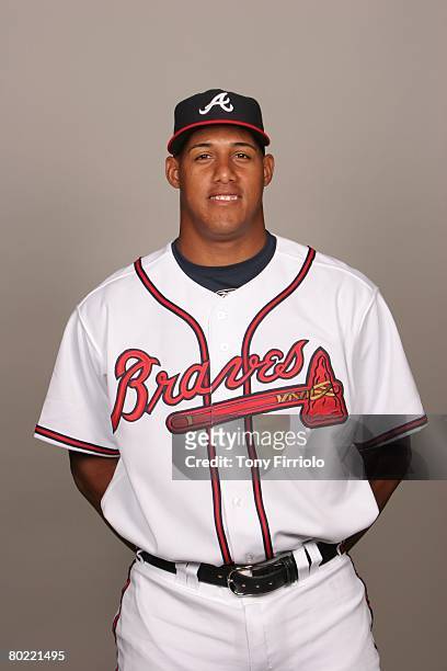Yunel Escobar of the Atlanta Braves poses for a portrait during photo day at Champion Stadium Stadium at Disney's Wide World of Sports on February...