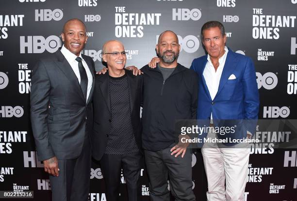 Dr. Dre, Jimmy Iovine, Allen Hughes and Richard Plepler attend "The Defiant Ones" premiere at Time Warner Center on June 27, 2017 in New York City.