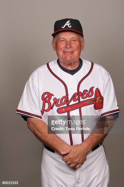 Bobby Cox, Manager of the Atlanta Braves poses for a portrait during photo day at Champion Stadium Stadium at Disney's Wide World of Sports on...