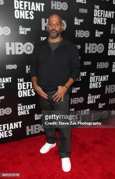 Director Allen Hughes attends the "The Defiant Ones" New York premiere at Time Warner Center on June 27, 2017 in New York City.