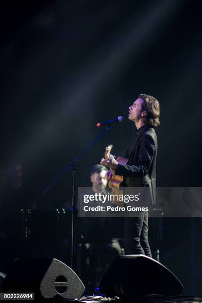 David Fonseca performs during Juntos por Todos solidarity concert for the victims of the forest fires in the Pedrogao Grande region of Portugal on...