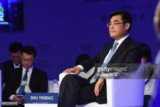 Shu Yinbiao, chairman of State Grid Corporation of China, attends the Annual Meeting of the New Champions 2017 at Dalian International Conference...