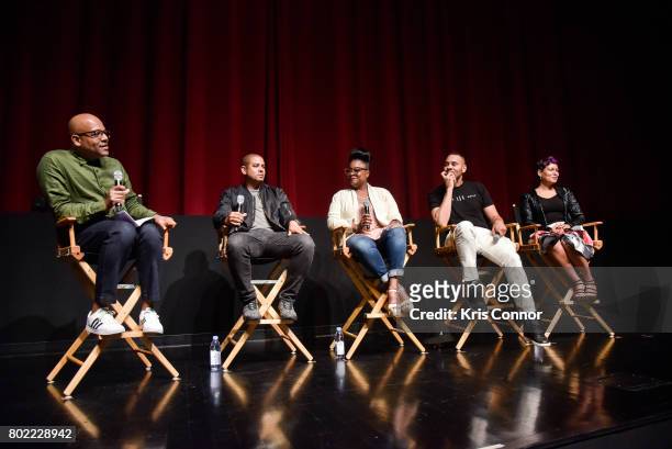 Patrick Harrison, One9, Roxanne Shante, Eric Parker and Martha Diaz attend the "Made You Look Hip Hop Retrospective Screening of Nas: Time Is...