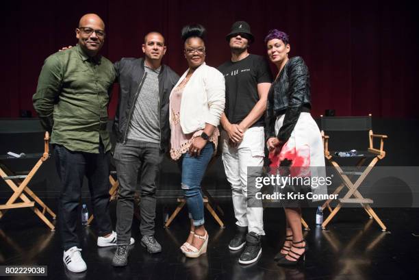 Patrick Harrison, One9, Roxanne Shante, Eric Parker and Martha Diaz attend the "Made You Look Hip Hop Retrospective Screening of Nas: Time Is...