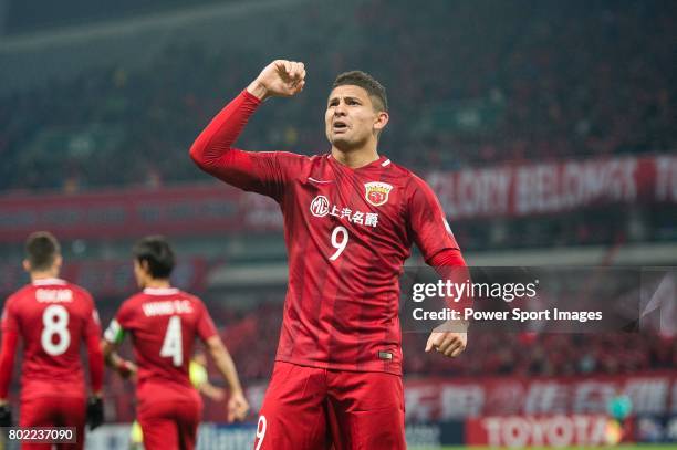 Shanghai FC Forward Elkeson De Oliveira Cardoso celebrating his score during the AFC Champions League 2017 Group F match between Shanghai SIPG FC vs...