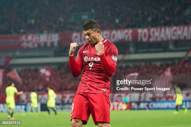Shanghai FC Forward Elkeson De Oliveira Cardoso celebrating his score during the AFC Champions League 2017 Group F match between Shanghai SIPG FC vs...