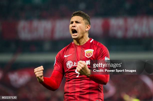 Shanghai FC Forward Elkeson De Oliveira Cardoso celebrating his score during the AFC Champions League 2017 Group F match between Shanghai SIPG FC vs...