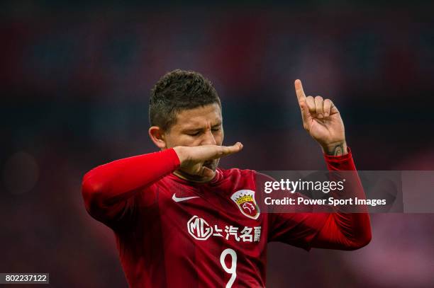 Shanghai FC Forward Elkeson De Oliveira Cardoso celebrating his score during the AFC Champions League 2017 Group F match between Shanghai SIPG FC vs...