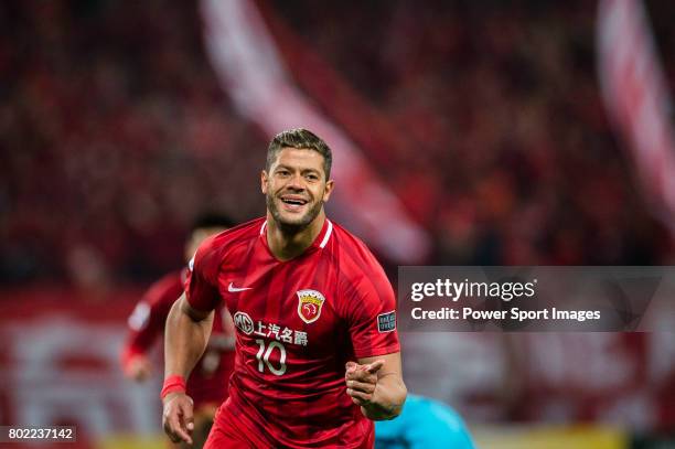 Shanghai FC Forward Givanildo Vieira De Sousa celebrating his score during the AFC Champions League 2017 Group F match between Shanghai SIPG FC vs...