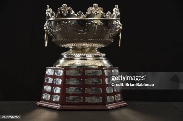 Detailed view is seen of the Frank J. Selke Trophy at the 2017 NHL Awards at T-Mobile Arena on June 21, 2017 in Las Vegas, Nevada.