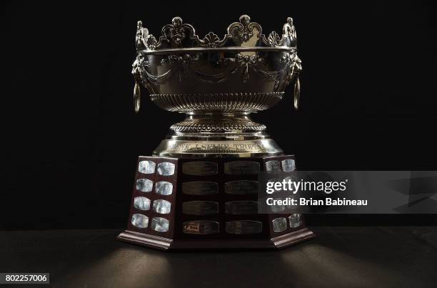 Detailed view is seen of the Frank J. Selke Trophy at the 2017 NHL Awards at T-Mobile Arena on June 21, 2017 in Las Vegas, Nevada.