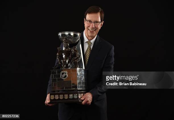 General manager David Poile of the Nashville Predators poses for a portrait with the NHL General Manager of the Year Award at the 2017 NHL Awards at...