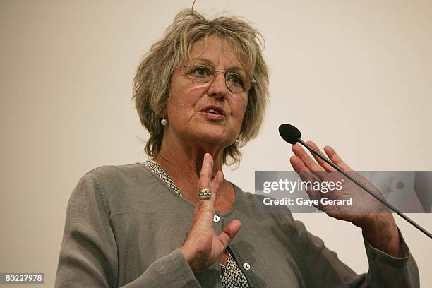 Germaine Greer on stage during a media call at the NSW Teachers Federation Conference Centre on March 13, 2008 in Sydney, Australia.